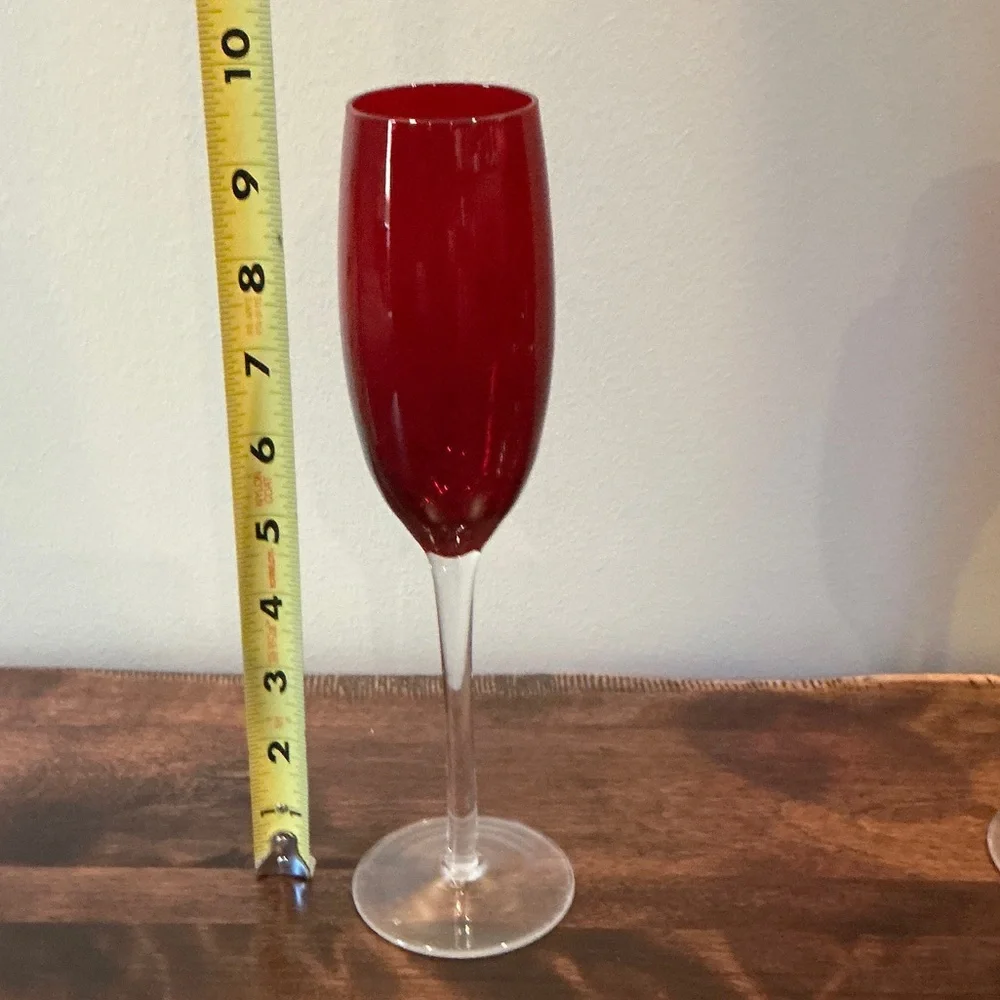 Pottery Barn Red Champagne Flutes